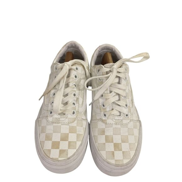 Vans Women's Size 6.5 Beige White Checkerboard Canvas Old Skool Sneakers - Picture 2 of 8